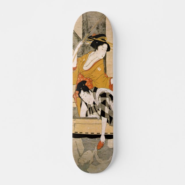 Skateboard Couple en bateau sous le pont ukiyo-e japonais (Devant)