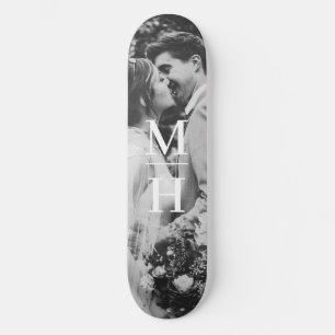 Skateboard Couples Initiales Monogramme photo rétro