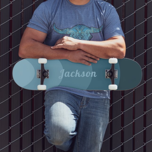 Skateboard Courbes Rétro Modernes Bleu personnalisé  (Extérieur 3)