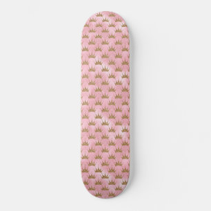 Skateboard Couronne de sirène rose et or à paillettes fausses