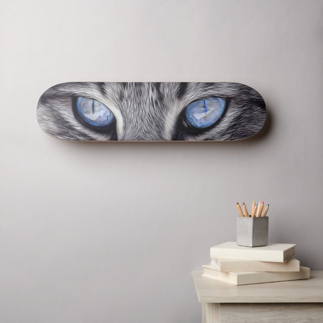 Skateboard Coutume Chat Eyes Kitty Pet Photo Patinage Deck (Art mural (Horz))