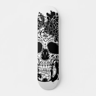 Skateboard Crâne à sucre avec fleurs en noir et blanc
