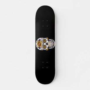 Skateboard Crâne à sucre rose jaune sur noir