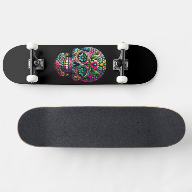 Skateboard Crâne d'art mexicain (Horz)