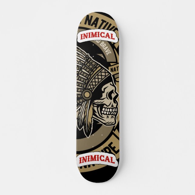 Skateboard Crâne de coiffure amérindienne de l'Ouest immuable (Devant)
