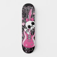 Crâne de fille avec guitare rose