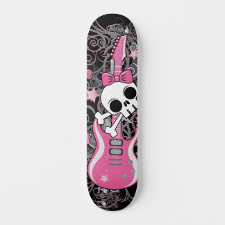 Skateboard Crâne de fille avec guitare rose