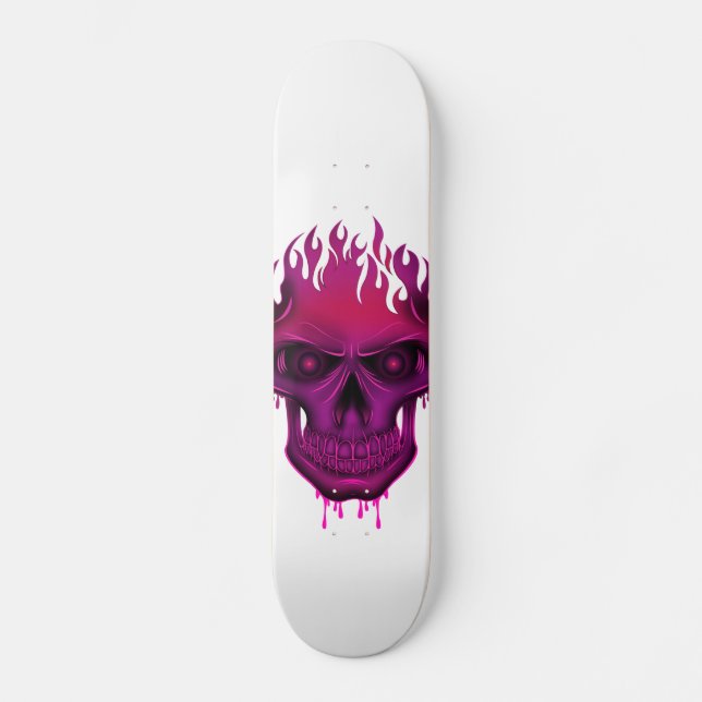 Skateboard Crâne de flamme - rose chaud (Recto)