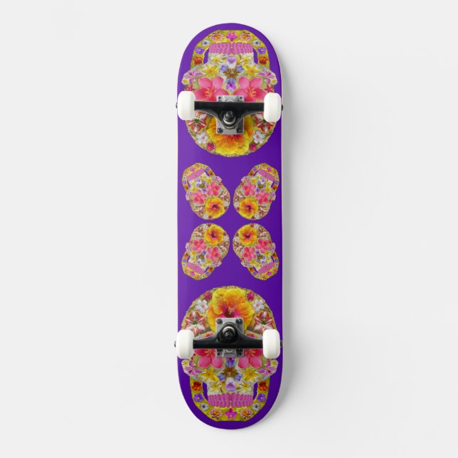 Skateboard Crâne de fleurs 4-Tropical (Recto)