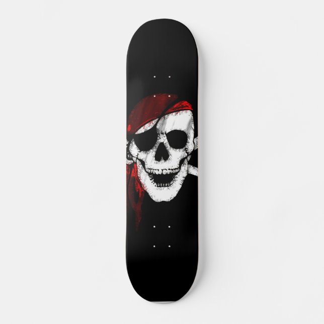 Skateboard Crâne de pirate déplaisant et os croisés (Recto)
