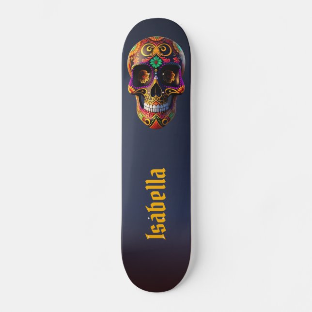 Skateboard Crâne de sucre multicolore gras (Recto)