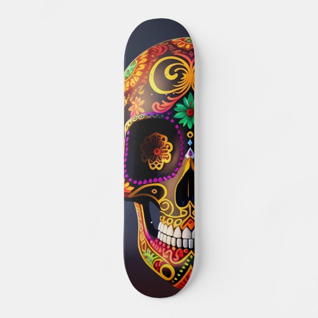 Skateboard Crâne de sucre multicolore gras (Recto)