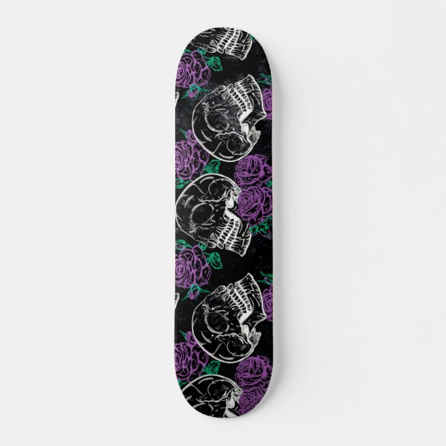 Skateboard Crâne de sucre pourpre Roses | Glam de grunge roya (Devant)