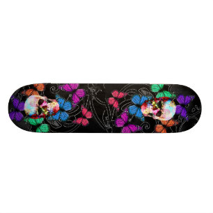 Skateboard Crâne d'imaginaire et papillons colorés