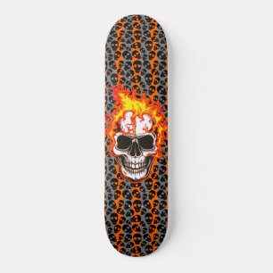 Skateboard Crâne enflammé rayures orange crânes aléatoires no
