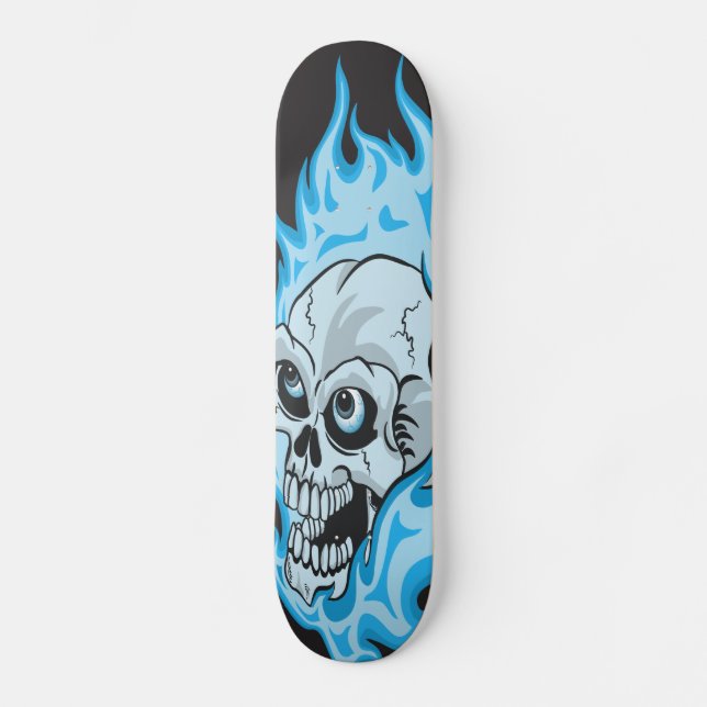 Skateboard Crâne flamboyant bleu (Recto)