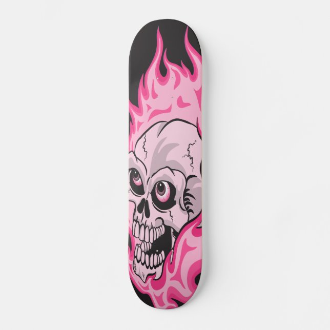 Skateboard Crâne flamboyant rose (Recto)