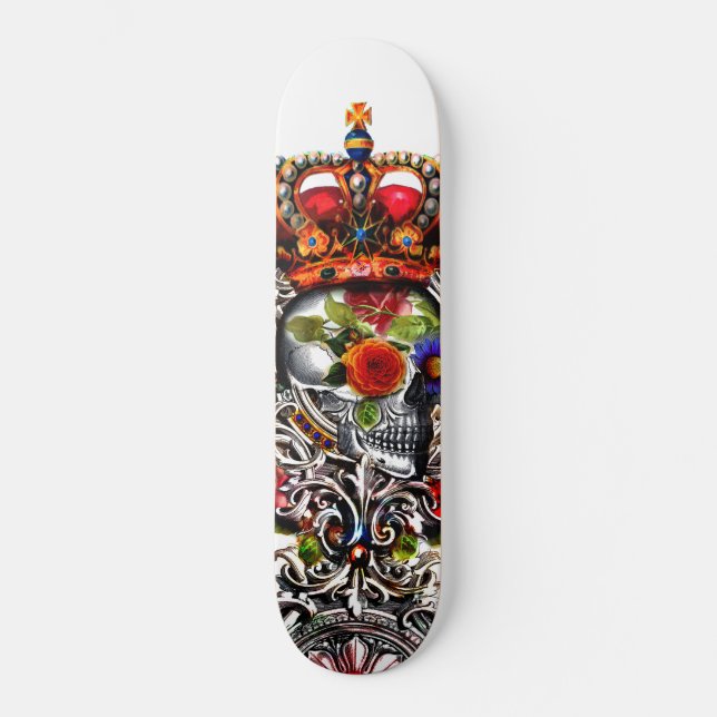 Skateboard Crâne floral couronné (Recto)