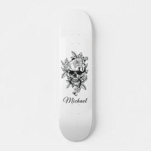 Skateboard Crâne floral tiré Squelette gothique Élégant et no