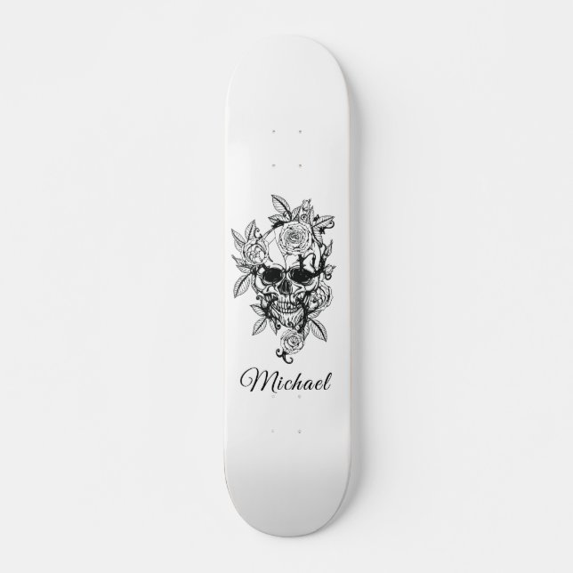 Skateboard Crâne floral tiré Squelette gothique Élégant et no (Devant)