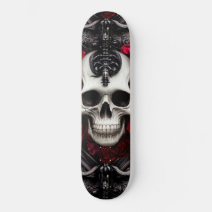 Skateboard Crâne foncé et gothique et Rose