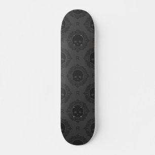 Skateboard Crâne gothique victorien gris et monogramme élégan