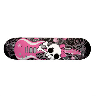 Skateboard Crâne mignon avec la guitare rose