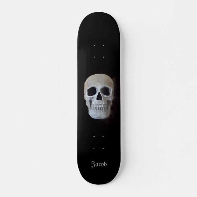 Skateboard Crâne Noir et Blanc Gothique Design d'art tendance (Devant)