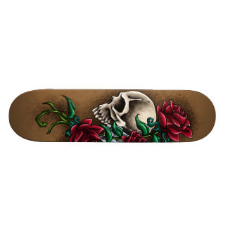 Skateboard Crâne occidental avec les roses rouges et le