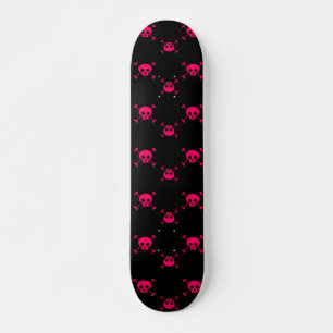 Skateboard Crâne rose et os croisés sur noir