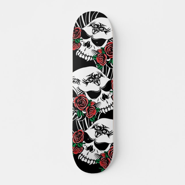 Skateboard Crâne tribal avec Roses (Devant)