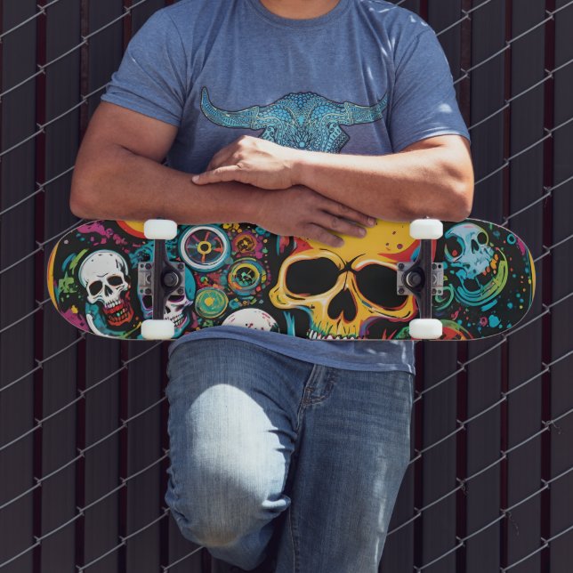 Skateboard Crânes colorés Patinage (Extérieur 3)