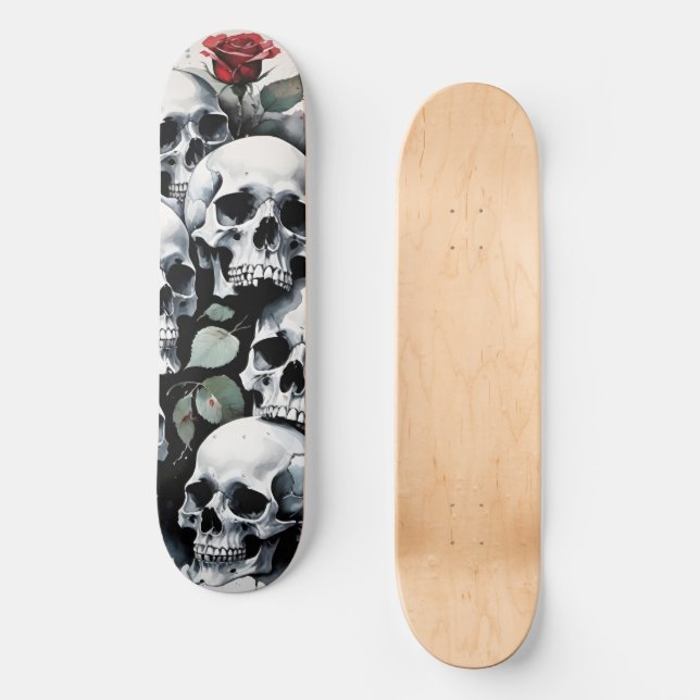 Skateboard Crânes et Roses (Recto)