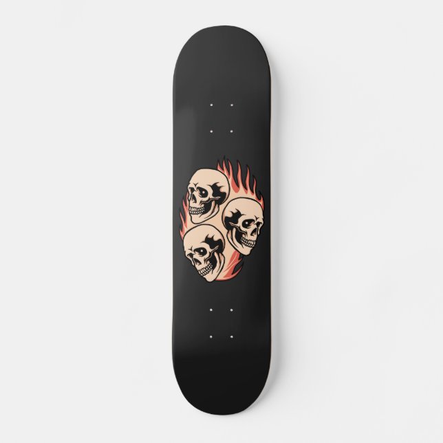 Skateboard Crânes flamboyantes sur feu Cool gothique tendance (Recto)