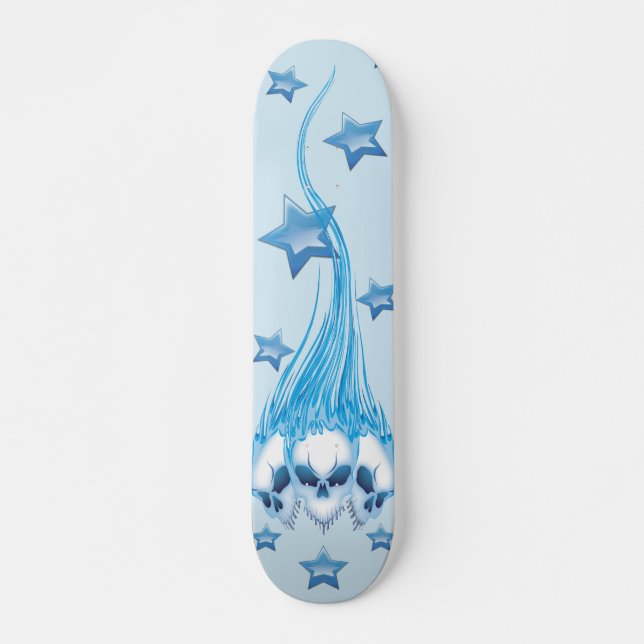 Skateboard Crânes flamboyants bleus (Devant)