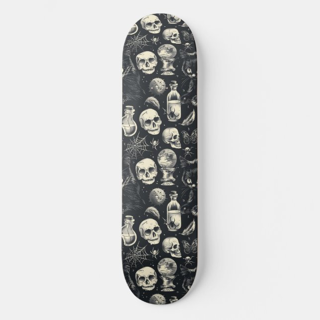 Skateboard Crânes gothiques Chats noirs et araignées Skateboa (Recto)