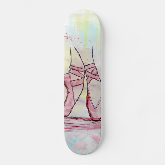 Skateboard Croquis de chaussures en ballet mignonne Aquarelle (Recto)