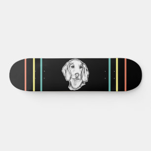 Skateboard croquis de teckel dessiné à la main en noir et bla