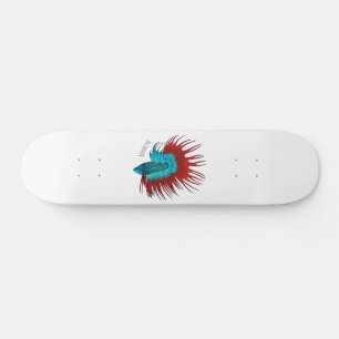 Skateboard Crowntail betta fish cartoon illustration