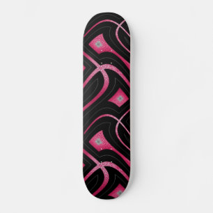 Skateboard Cuir synthétique rose abstrait et design noir