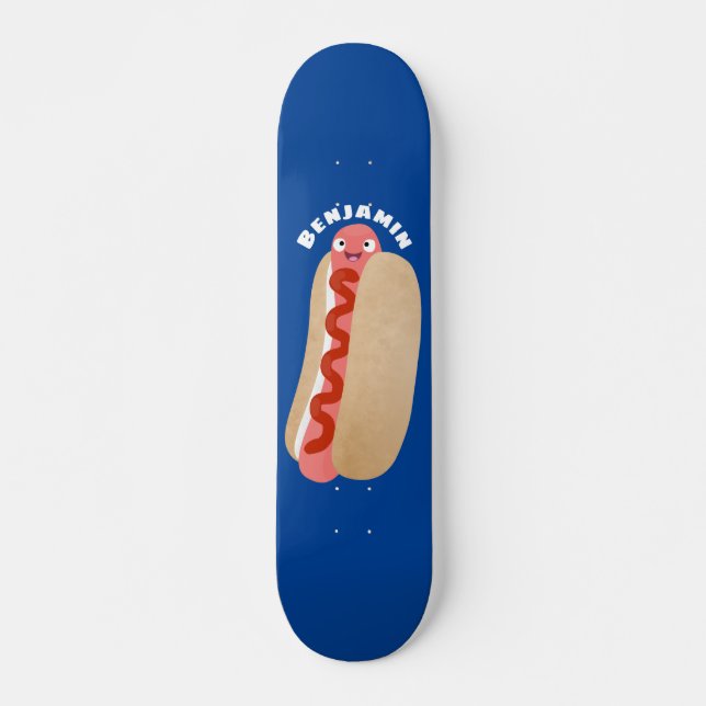 Skateboard Curieux hot dog Weiner dessin animé (Devant)