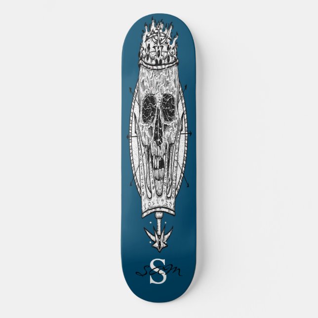skateboard Custom Blue Skeleton Nautical King (Front)