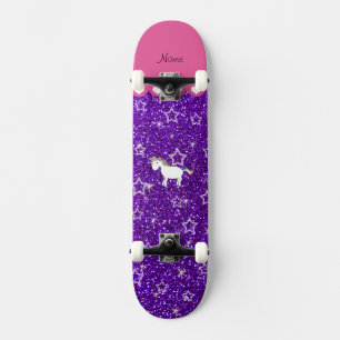 Skateboard Custom name unicorn indigo purple glitter stars