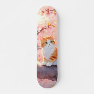Skateboard Cute Chat Sur Un Arbre En Fleur De Cerise