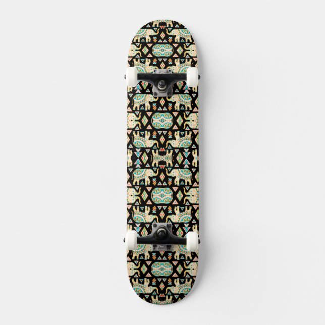 Skateboard Cute colorful indian elephants pattern (Recto)