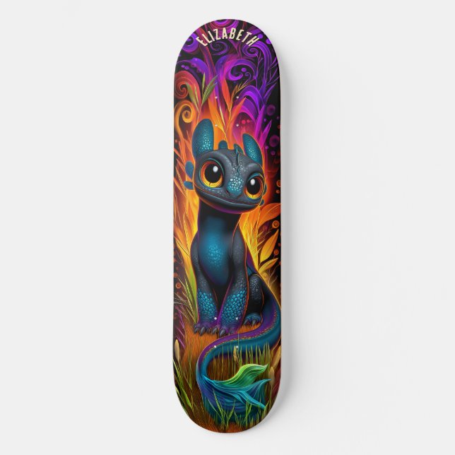 Skateboard Cute Dinosaur Fantasy Forest Cool Children Art (Recto)