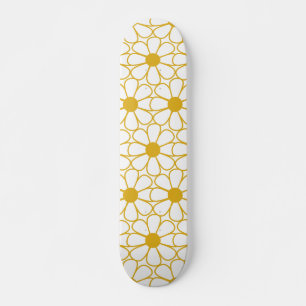 Skateboard Cute Floral Daisy Motif Mustard Or et blanc