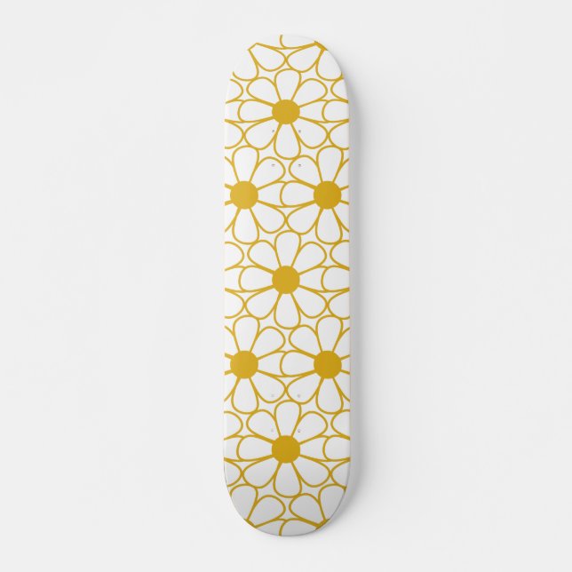 Skateboard Cute Floral Daisy Motif Mustard Or et blanc (Devant)