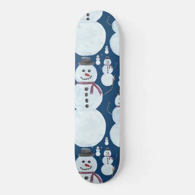 Skateboard Cute Frosty Blue Snowman Motif d'aquarelle (Recto)
