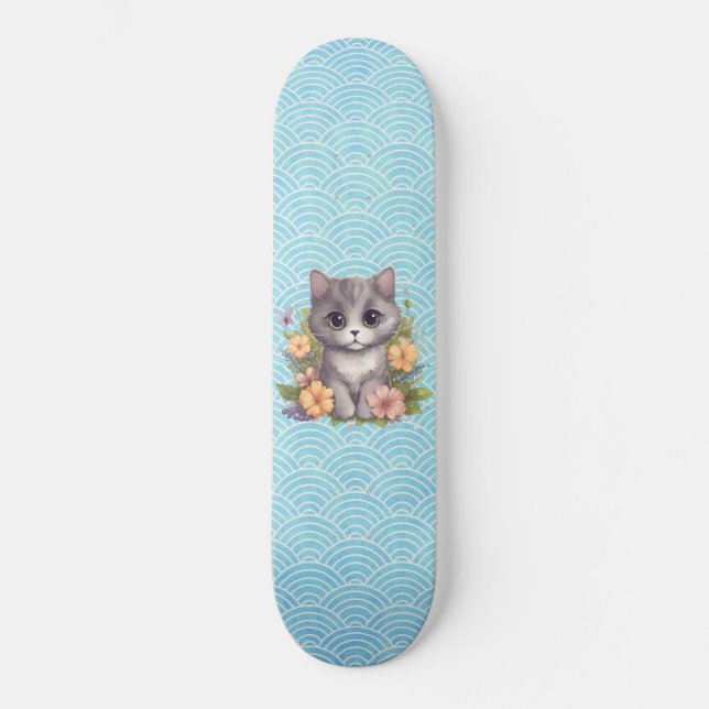 Skateboard Cute Grey Kitten Kawaii (Recto)